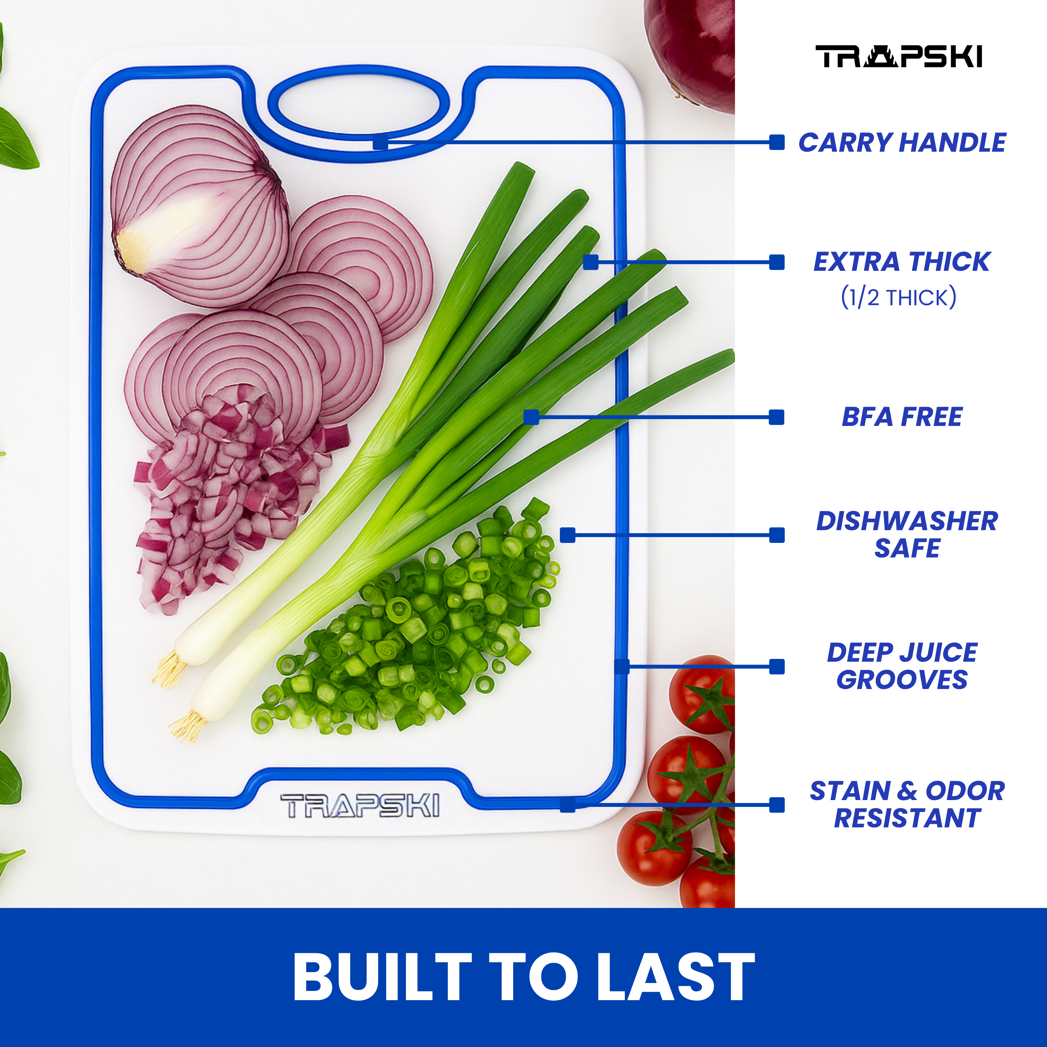 TRAPSKI Premium 1/2 Inch Thick HDPE Cutting Boards | Food-Grade Kitchen Prep Surface | Juice Grooves | Made in the USA