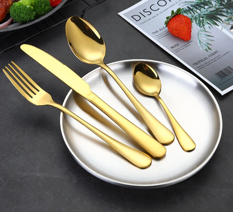 24-Piece Stainless Steel Tableware Set - One-Piece Molded Knife Fork Spoon Collection