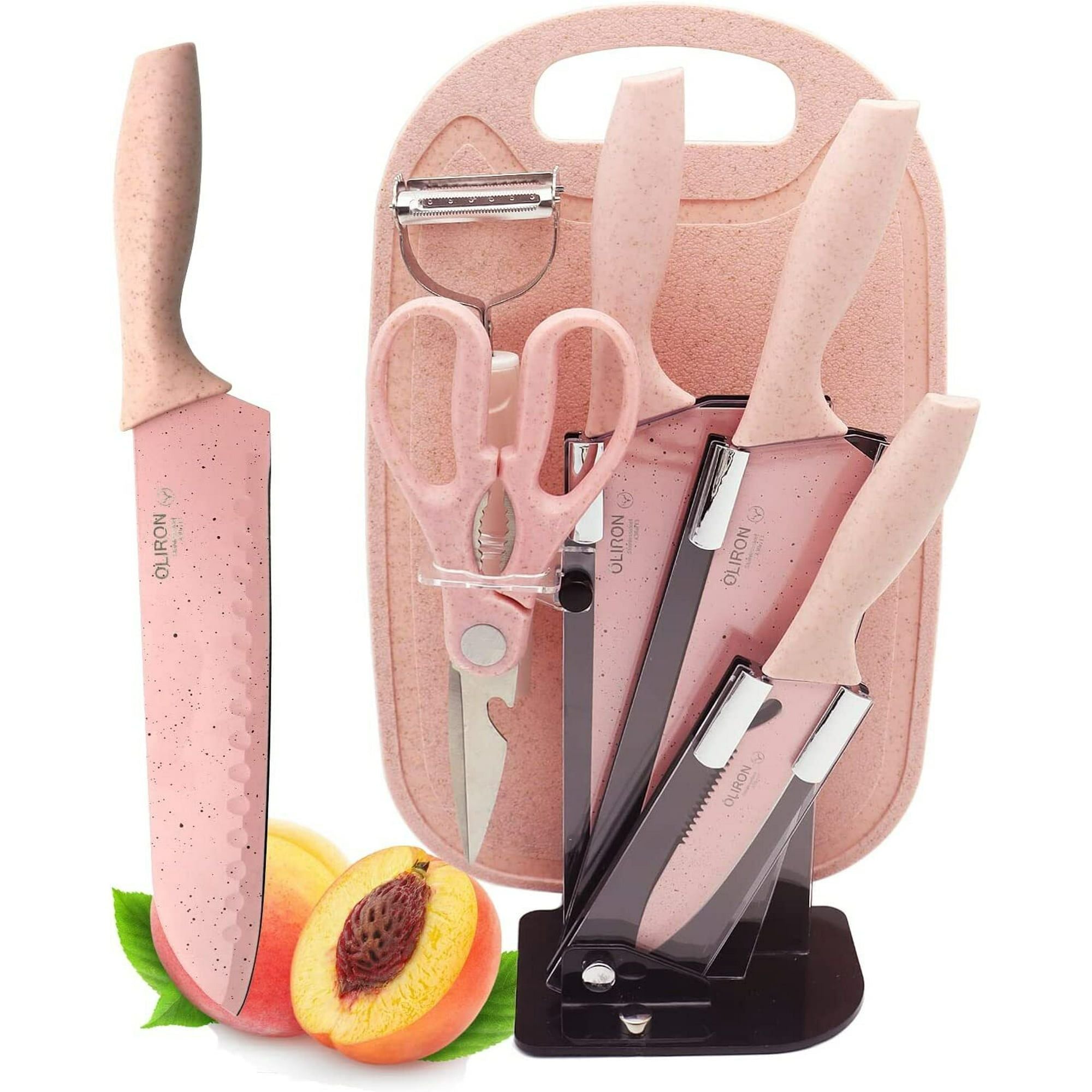 Pink 7-Piece Knife Set – Wheat Straw & Stainless Steel