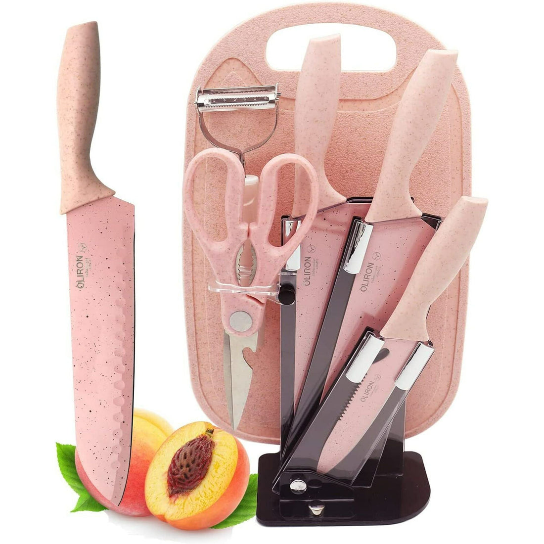 Pink 7-Piece Knife Set – Wheat Straw & Stainless Steel