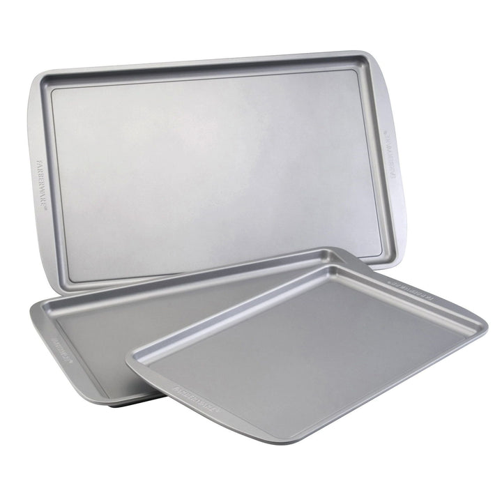 3-Piece Cookie Pan Set – Nonstick Gray Bakeware