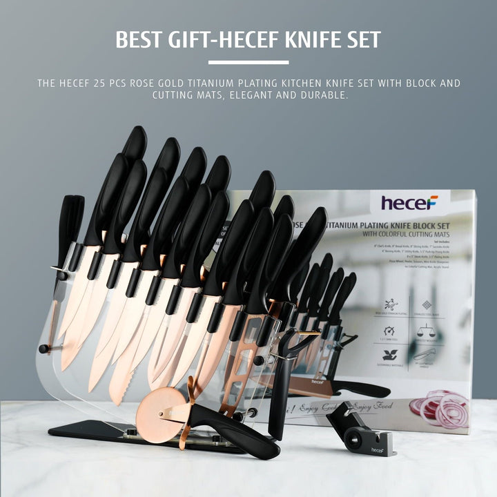 Hecef 25-Piece Knife Set – Titanium Plated & Anti-Rust