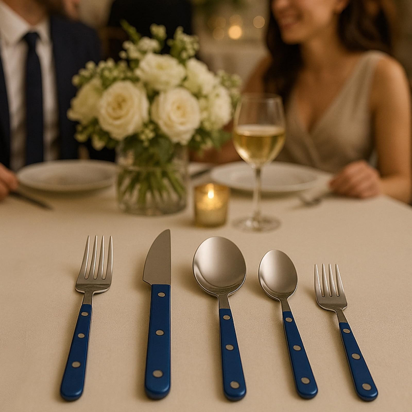 Khen Blue Cutlery Set of 20 –18/8 Stainless Steel Flatware
