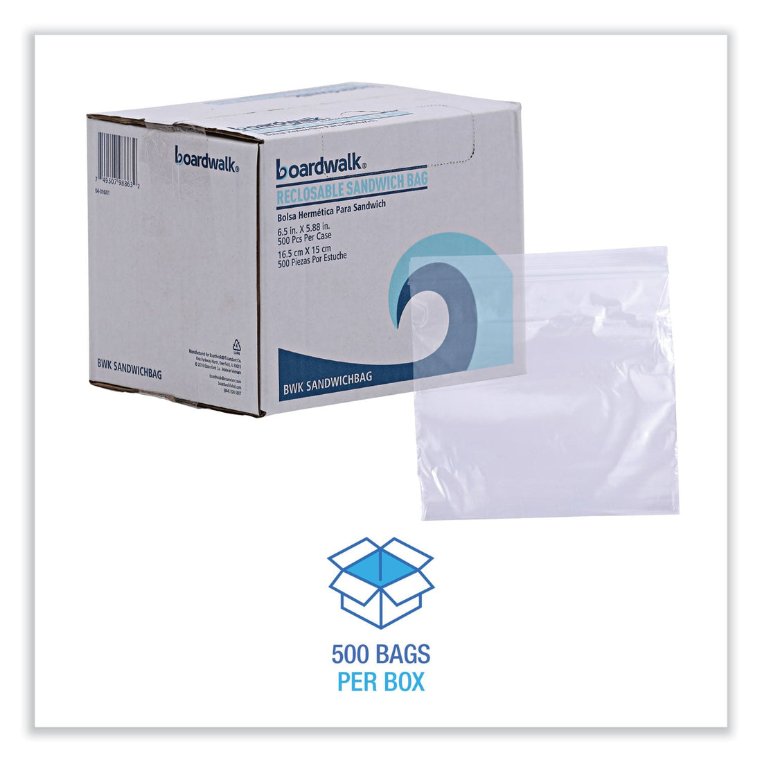 Boardwalk Reclosable Sandwich Bags – 500-Pack Clear