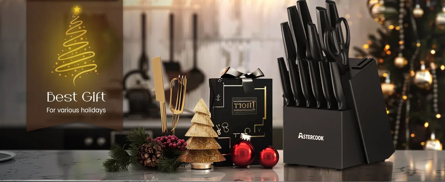 15-Piece German Stainless Steel Knife Set – Block & Built-in Sharpener