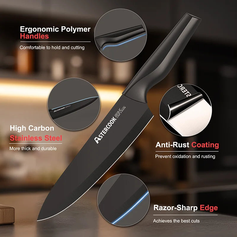 15-Piece German Stainless Steel Knife Set – Block & Built-in Sharpener