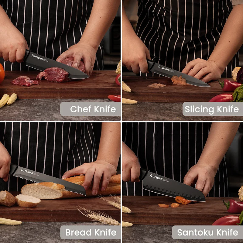 15-Piece German Stainless Steel Knife Set – Block & Built-in Sharpener