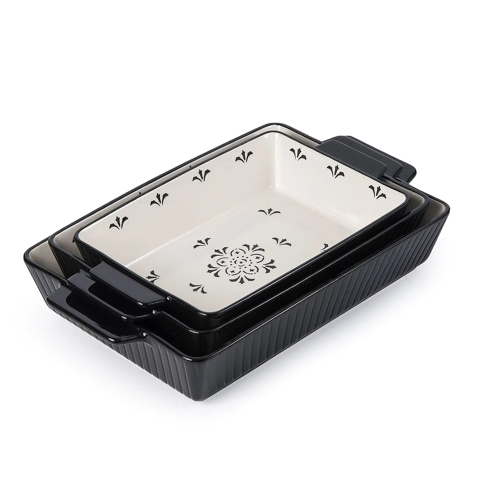 Sagoskat Baking Dishes Bakeware Set Ceramic Casserole Dish Rectangular Shape Oven safe Nonstick for Cooking Cake Dinner Kitchen 13x9inch 3pcs Black