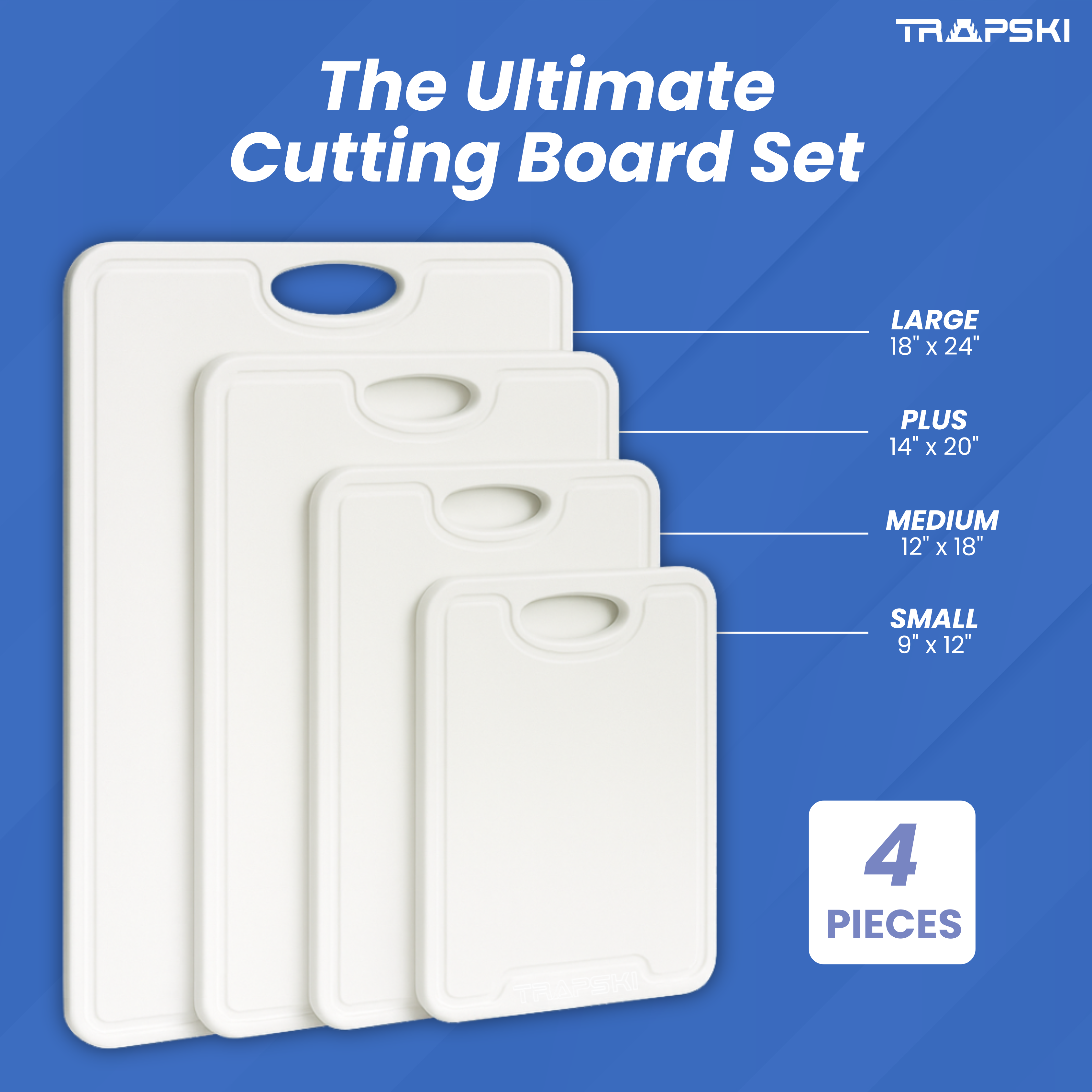 TRAPSKI 3/8 Inch Thick HDPE Cutting Boards | Food-Grade | Juice Grooves