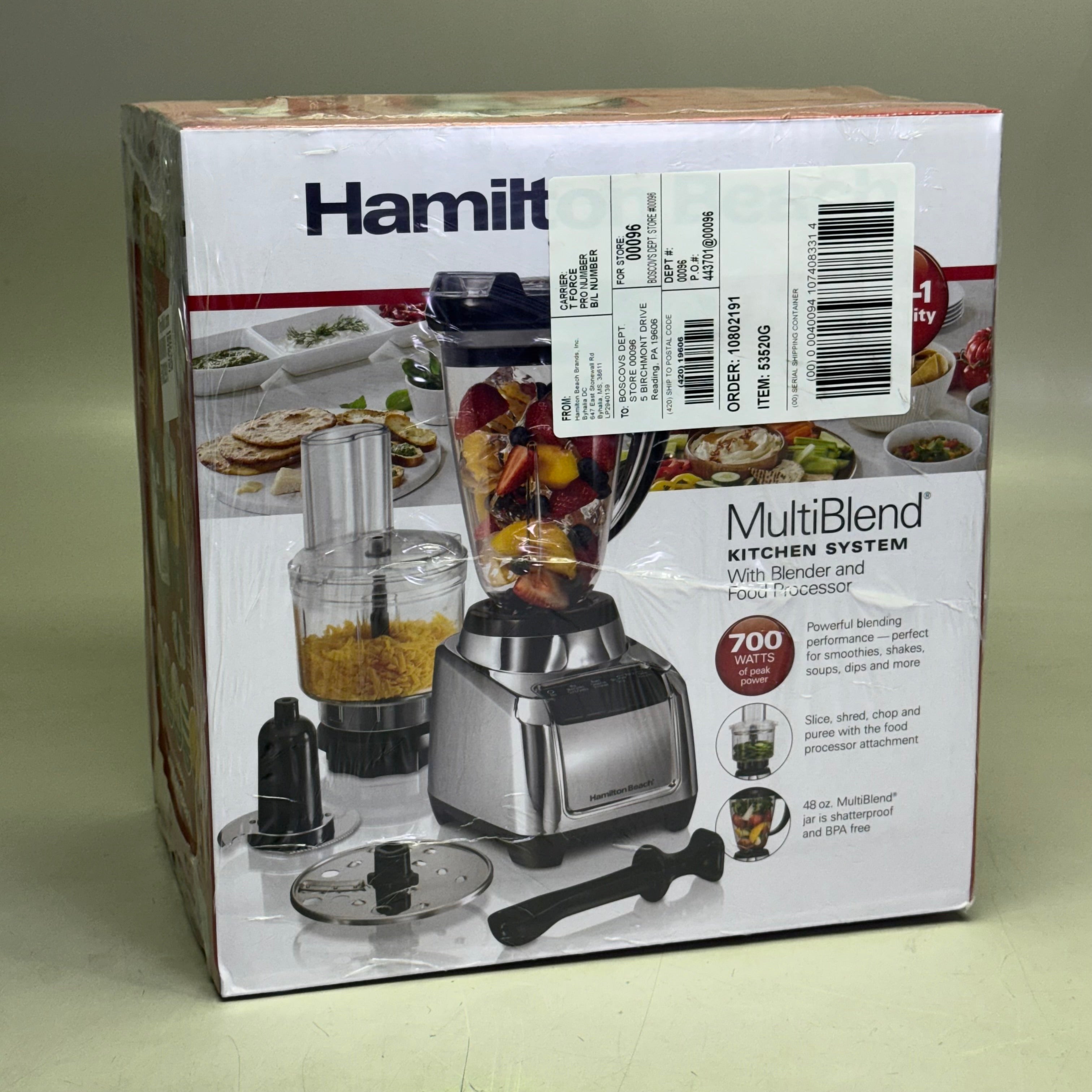 HAMILTON BEACH Kitchen System With Blender & Food Processor 700Watts 13" x 13.5" x 9.5" Grey 53520G