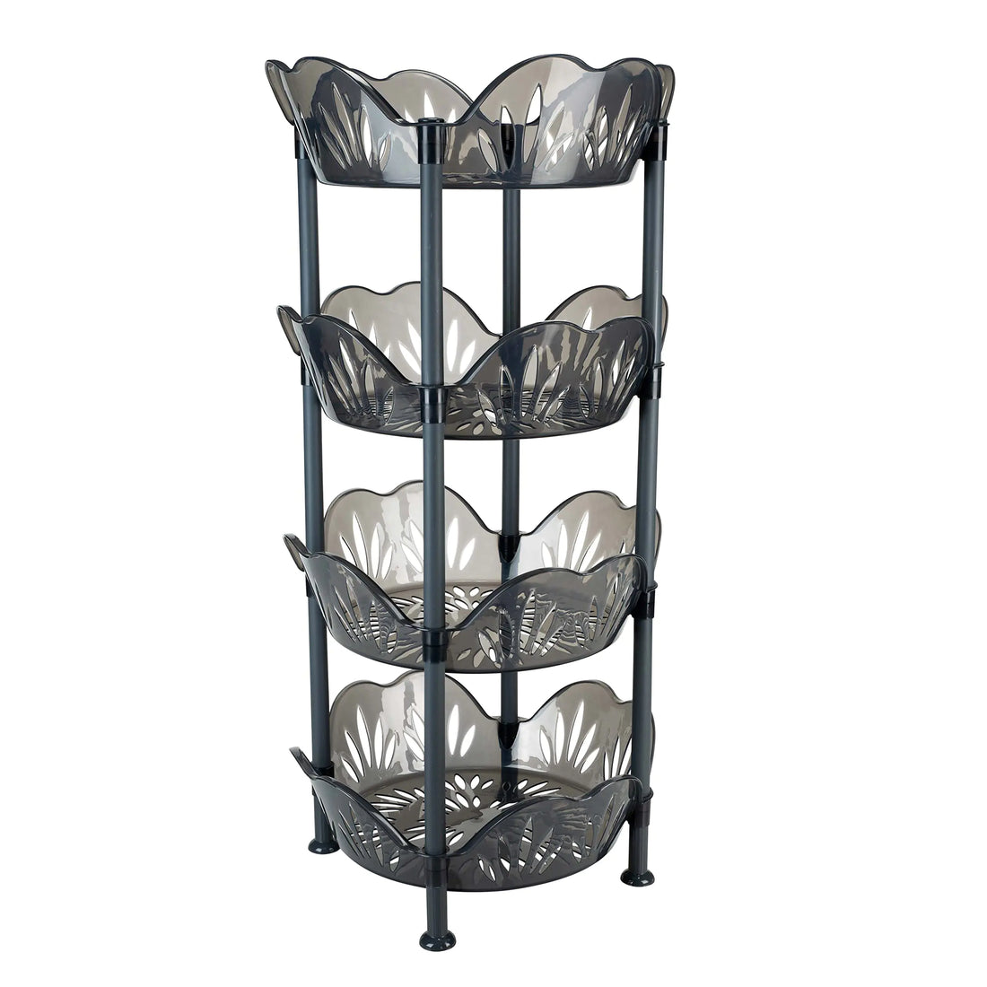 4-Tier Basket Shelf – Round Storage Organizer, Smoke Grey
