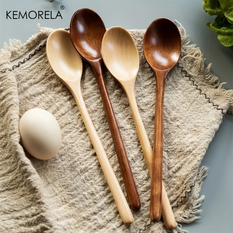 DecorBites™ 4-Piece Wooden Spoon Set - Korean Style Natural Wood Soup Tableware