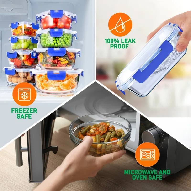 24-Piece Glass Food Storage Set – Snap Lock Lids
