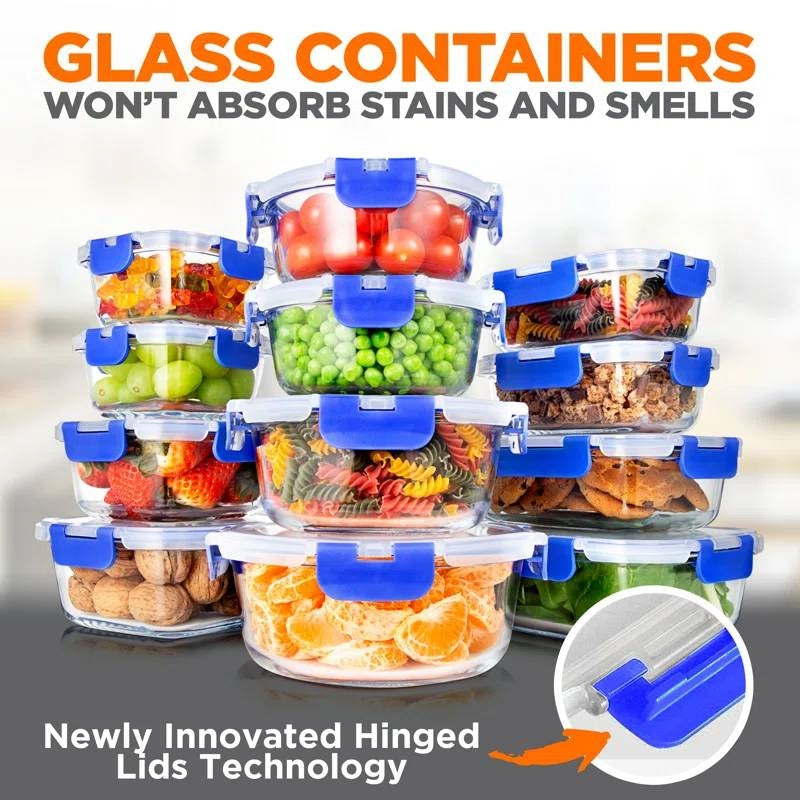 24-Piece Glass Food Storage Set – Snap Lock Lids