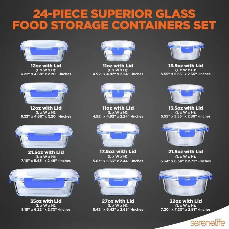 24-Piece Glass Food Storage Set – Snap Lock Lids