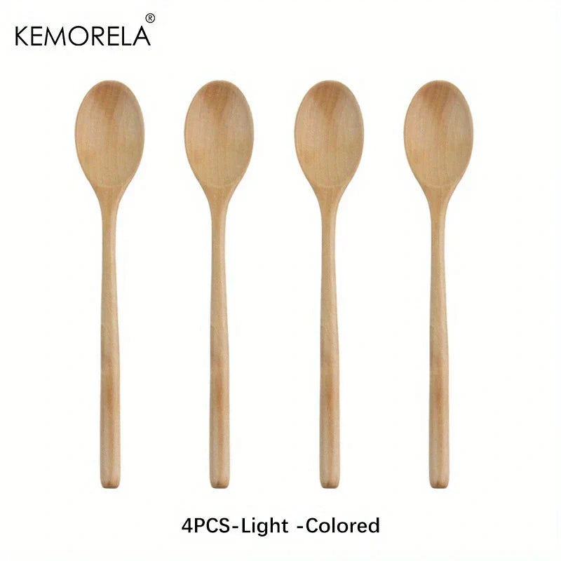 DecorBites™ 4-Piece Wooden Spoon Set - Korean Style Natural Wood Soup Tableware