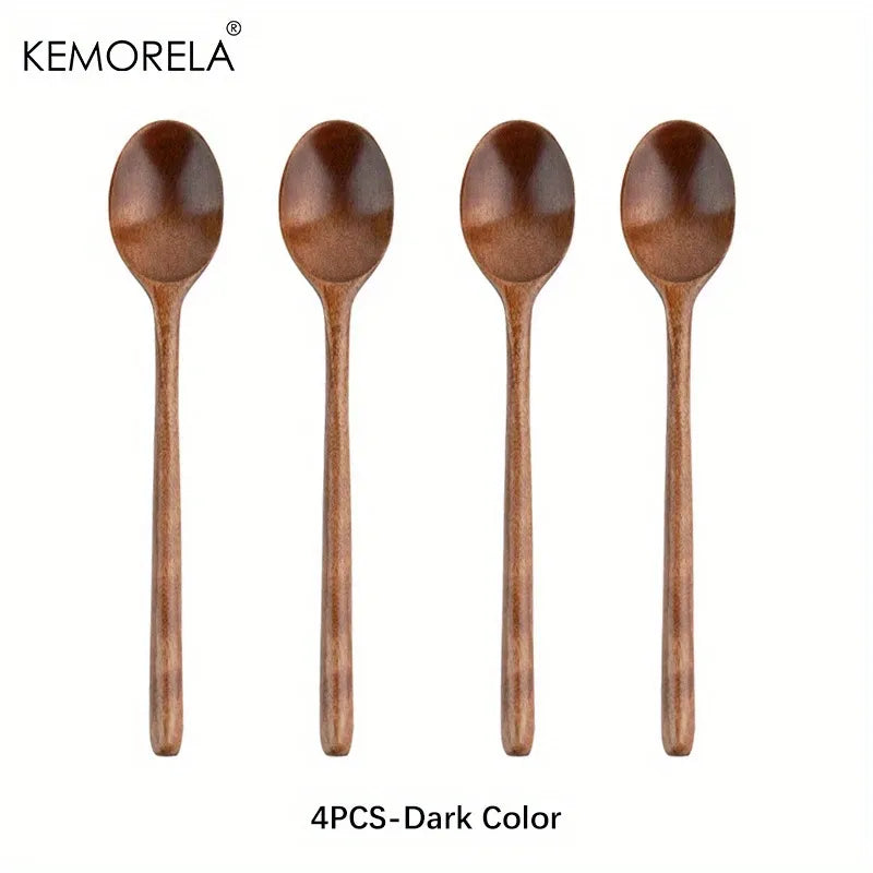 DecorBites™ 4-Piece Wooden Spoon Set - Korean Style Natural Wood Soup Tableware