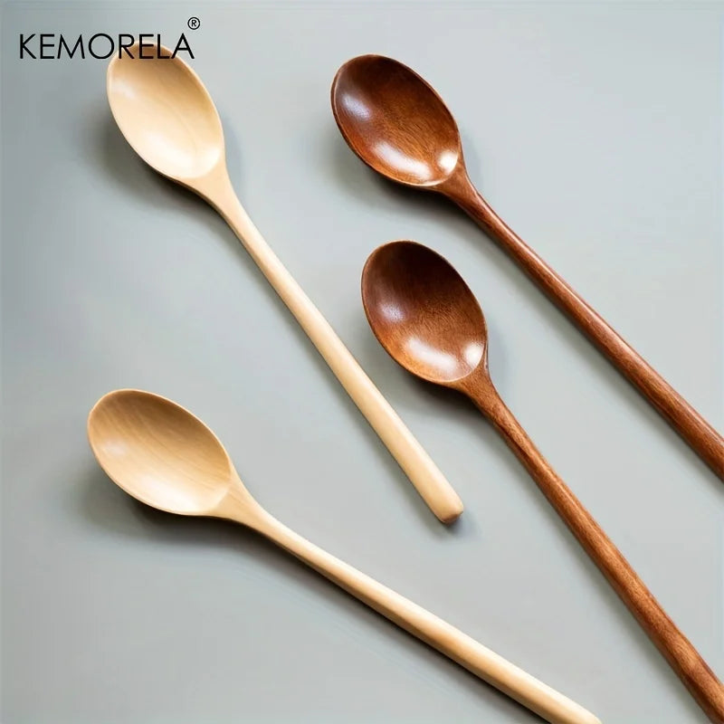 DecorBites™ 4-Piece Wooden Spoon Set - Korean Style Natural Wood Soup Tableware