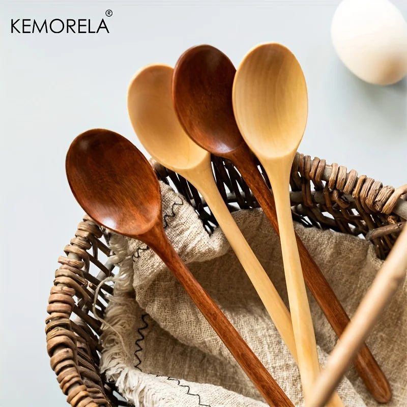 DecorBites™ 4-Piece Wooden Spoon Set - Korean Style Natural Wood Soup Tableware