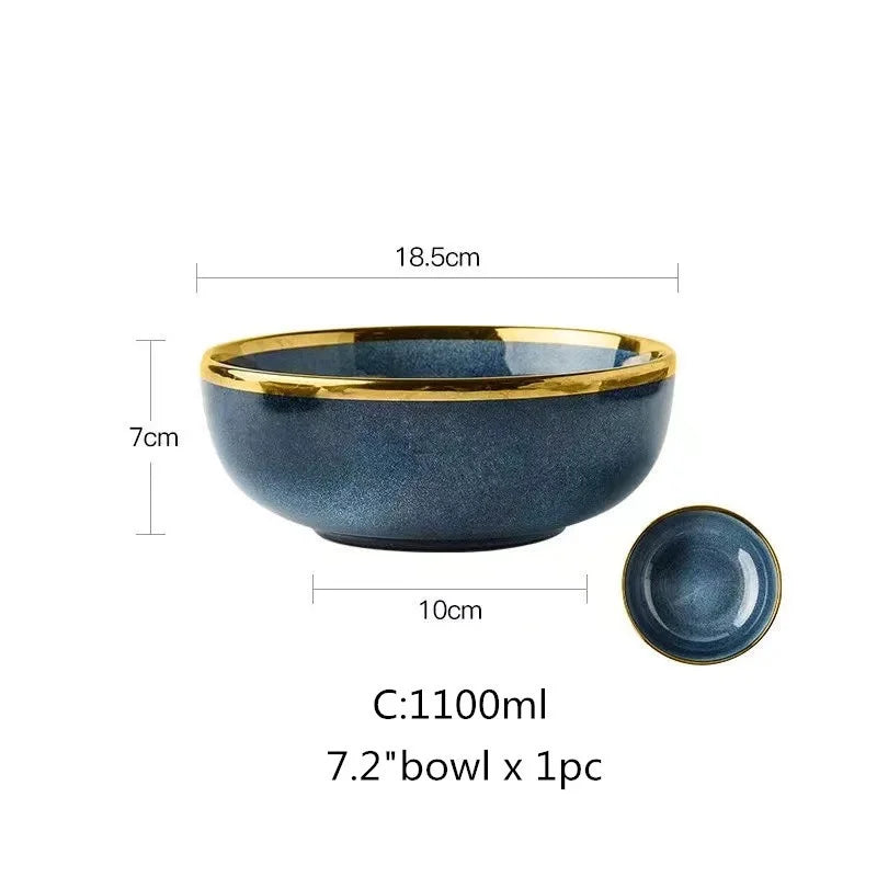DecorBites™ Blue Gradient Ceramic Plate Set - Elegant Dinner & Dessert Plates, Salad Soup Bowl - Luxury Tableware