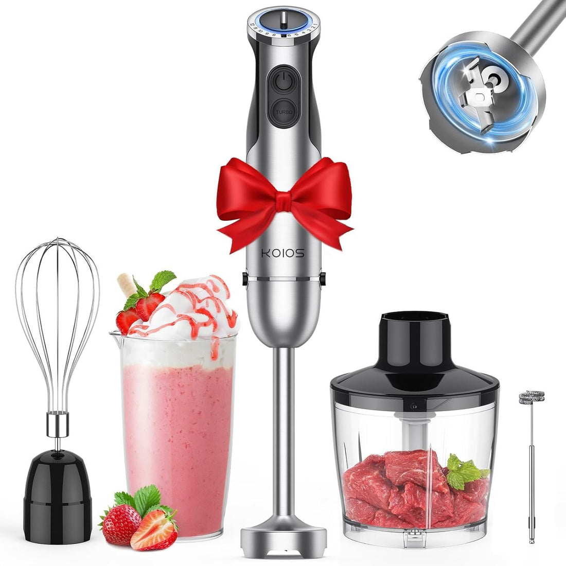 5-in-1 Hand Blender – Stainless Steel, 12-Speed Turbo