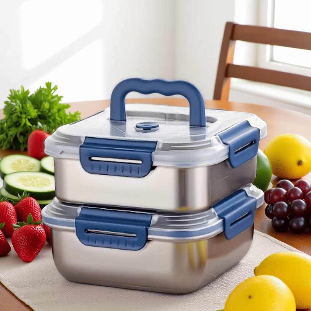 Stainless Steel Food Storage Containers – Blue Lids, Airtight