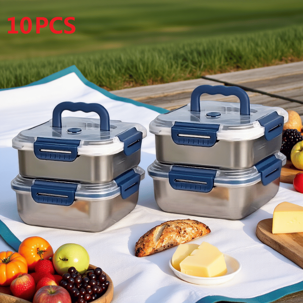 Stainless Steel Food Storage Containers – Blue Lids, Airtight