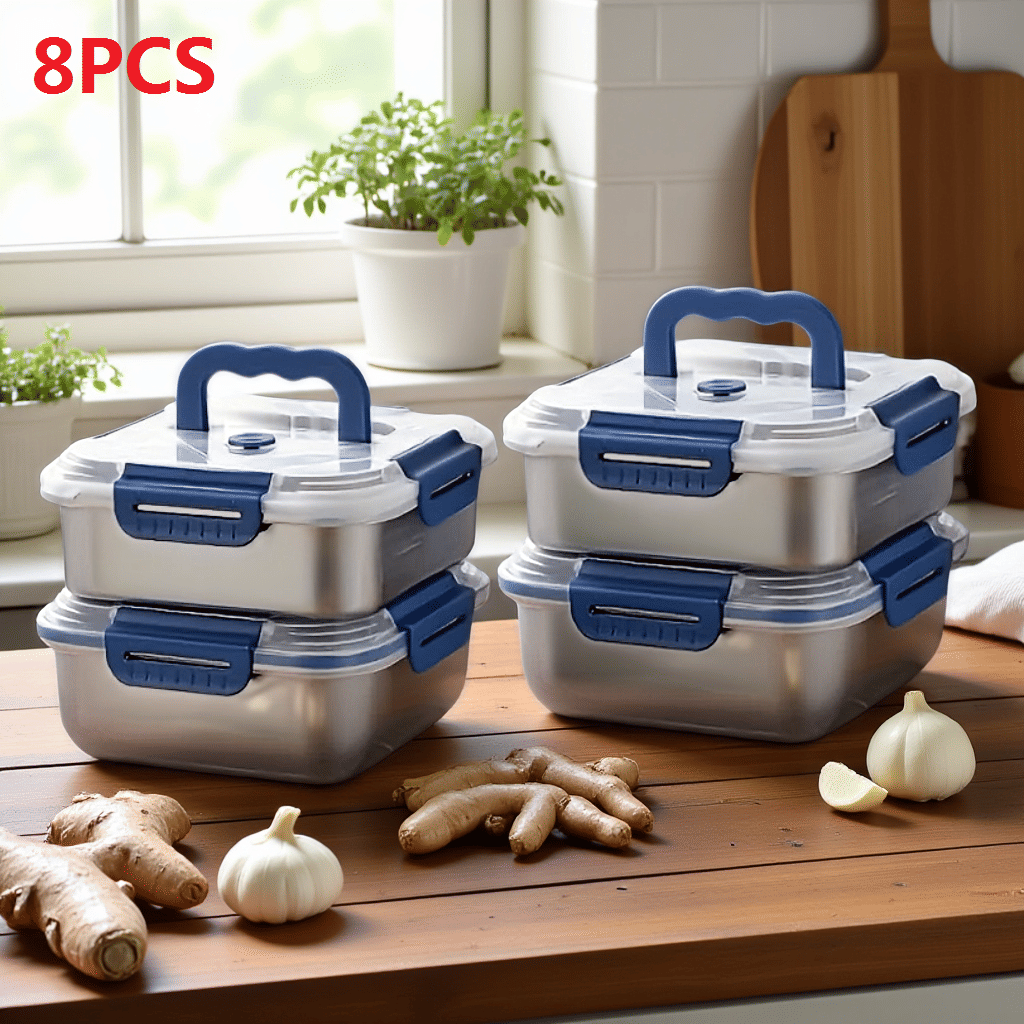 Stainless Steel Food Storage Containers – Blue Lids, Airtight