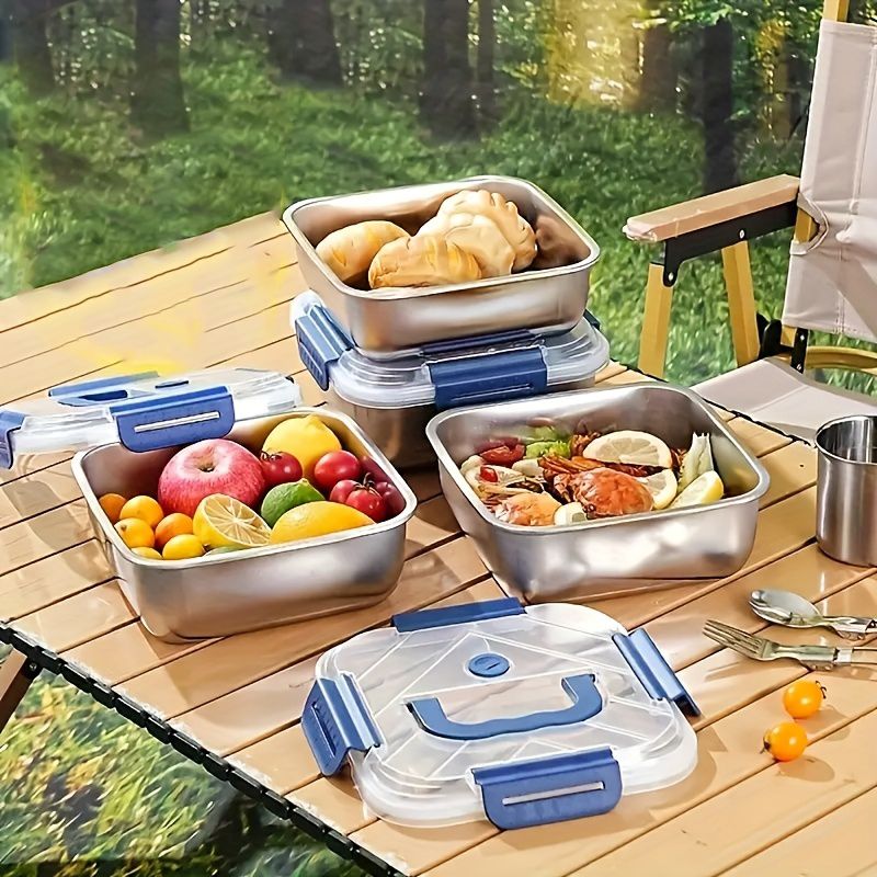 Stainless Steel Food Storage Containers – Blue Lids, Airtight