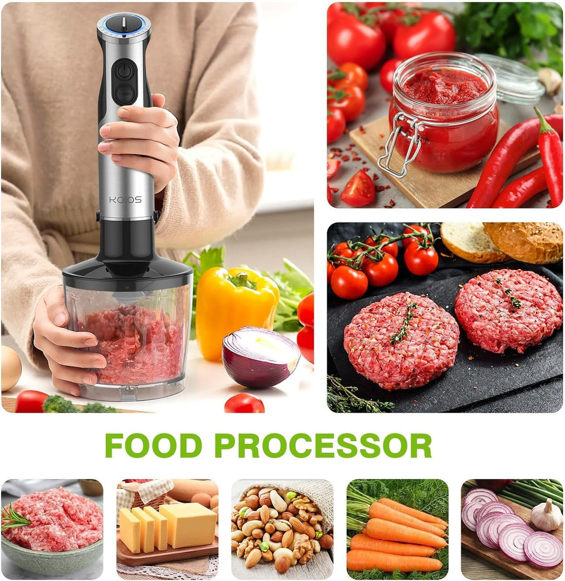 5-in-1 Hand Blender – Stainless Steel, 12-Speed Turbo
