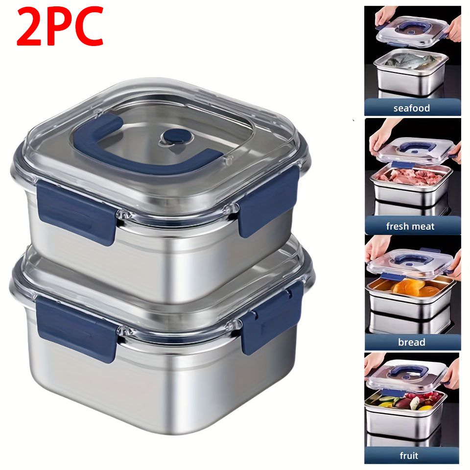 Stainless Steel Food Storage Containers – Blue Lids, Airtight