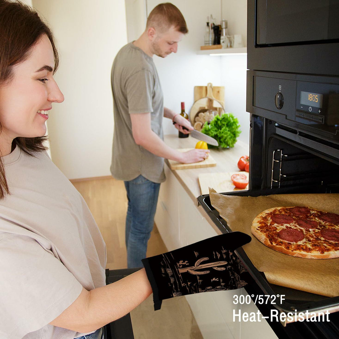 Qeheb Blue Western Cactus Oven Mitts and Pot Holders Set Kitchen Decor