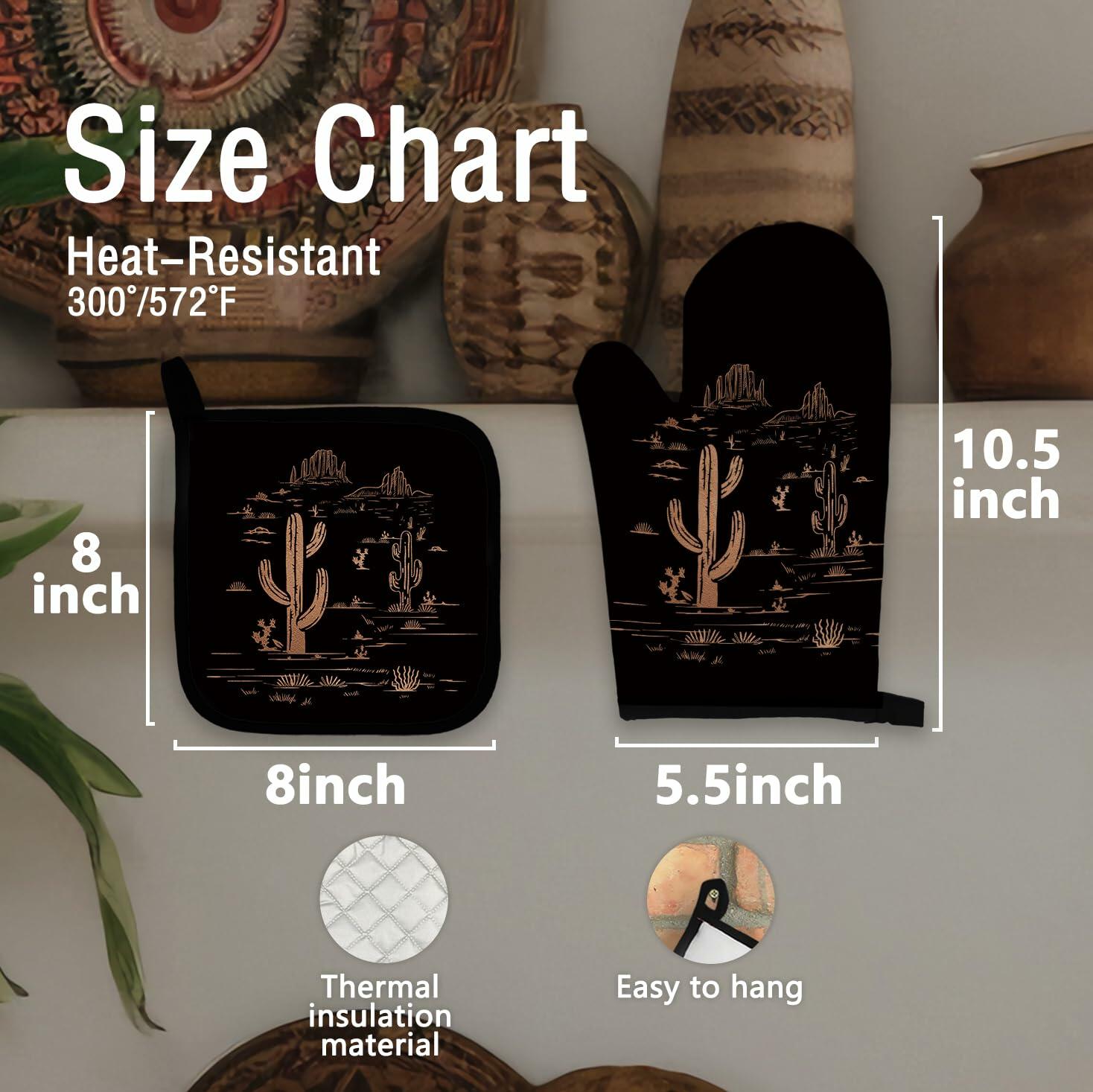 Qeheb Blue Western Cactus Oven Mitts and Pot Holders Set Kitchen Decor