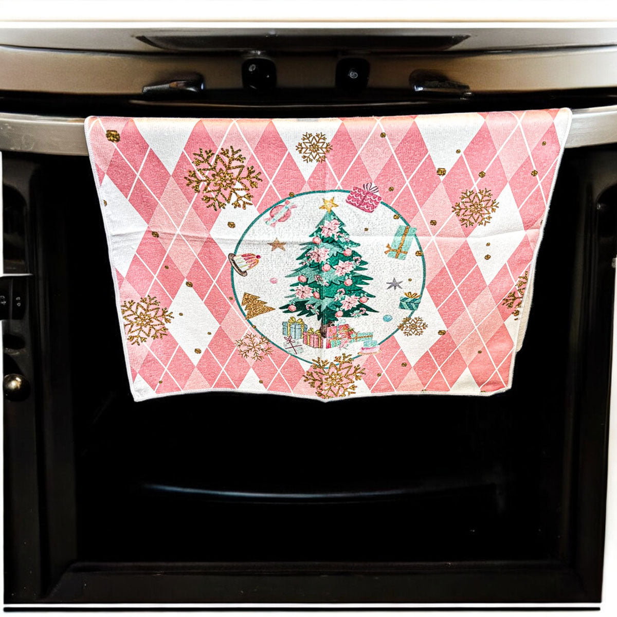 Pink Christmas Dish Towels Set - Absorbent Quick-Dry Cotton Kitchen Towels