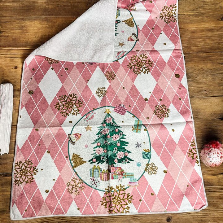 Pink Christmas Dish Towels Set - Absorbent Quick-Dry Cotton Kitchen Towels