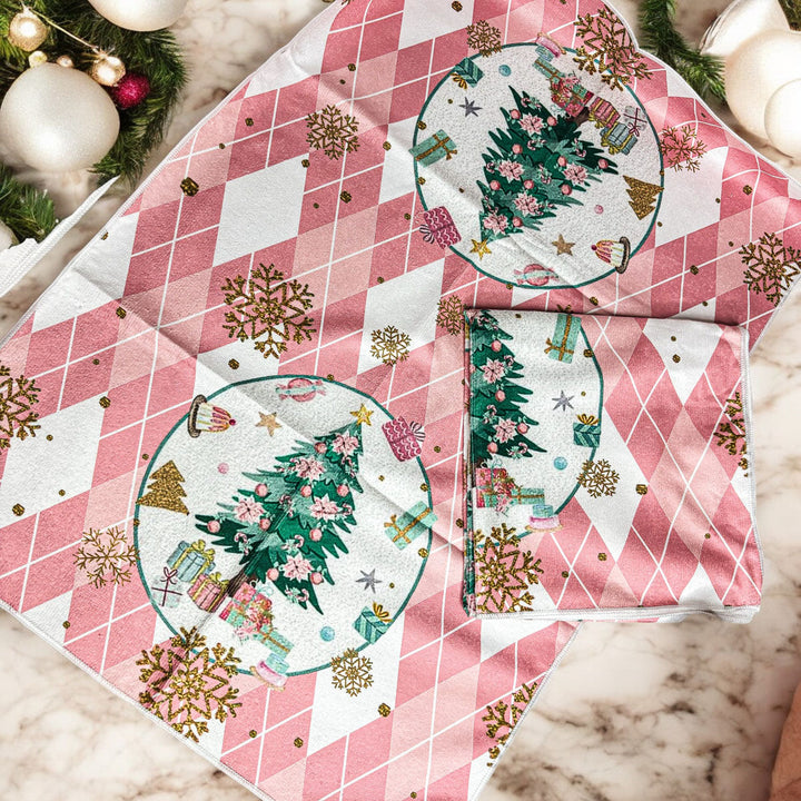 Pink Christmas Dish Towels Set - Absorbent Quick-Dry Cotton Kitchen Towels